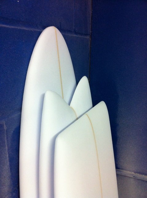 Thruster, Retro Fish and Mini Simmons after shaping